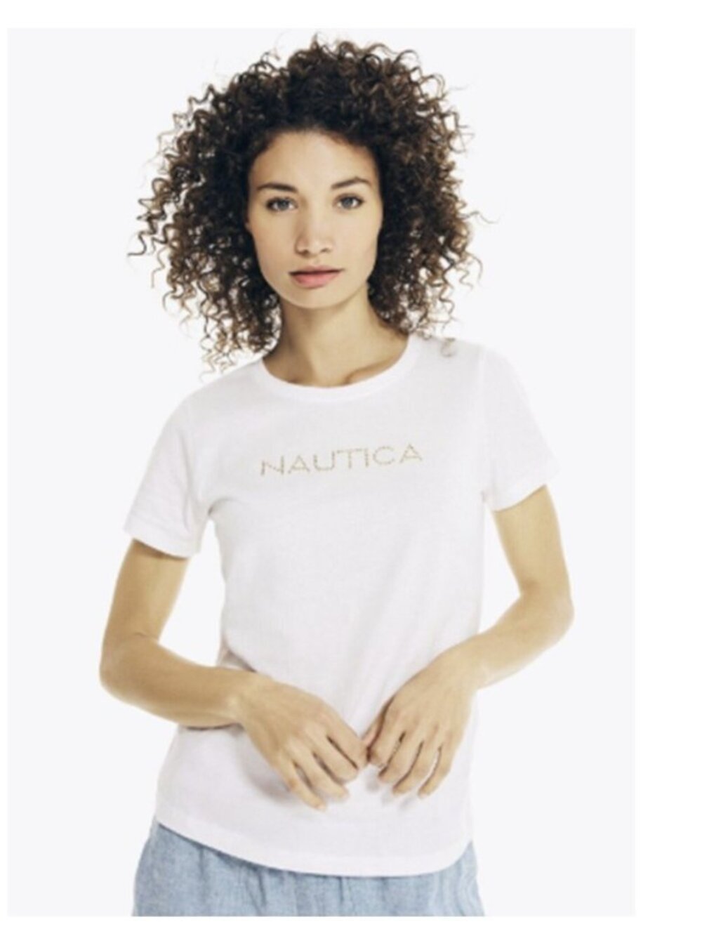 Nautica New Studded V-neck Short Sleeve Cotton T-shirt White Comfort M, L, XXL